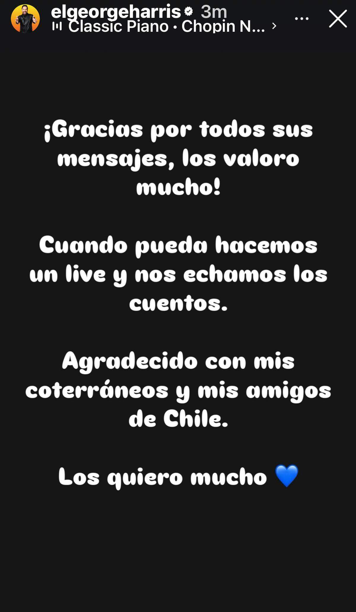 Captura de pantalla de los stories en instagram de @elgeorgeharris