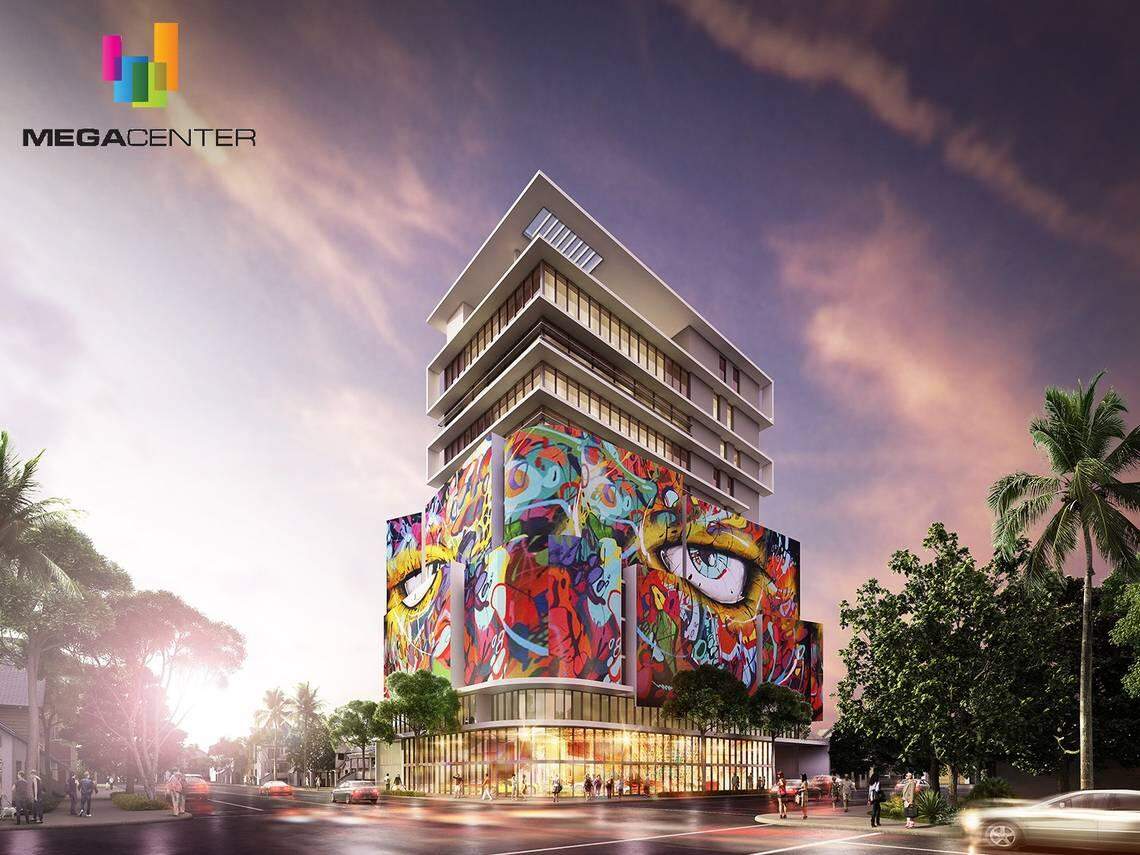 Un bosquejo arquitectónico de Megacenter Brickell, el proyecto de 11 pisos de uso mixto que combinará oficinas, almacenamiento y locales comerciales en 420 SW 7 Street.