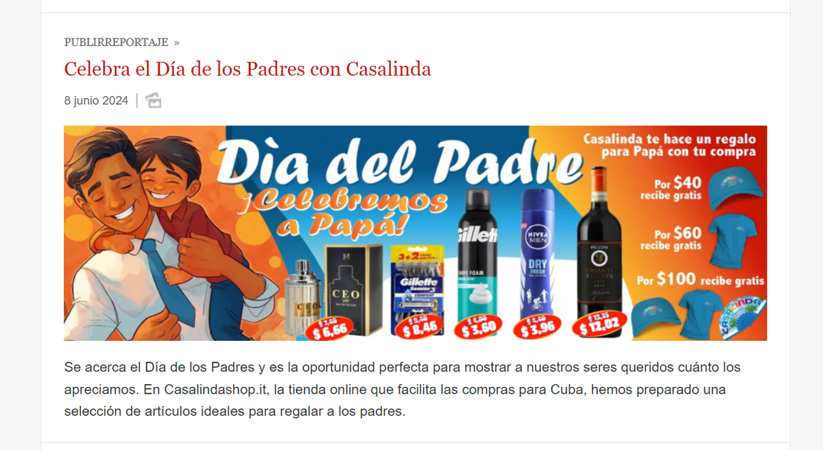 Publicidad en el sitio de noticias Cubadebate.