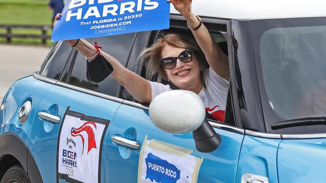 Pro-Biden caravan snakes its way through Miami, ends with a visit from ‘Fauci’ the dog