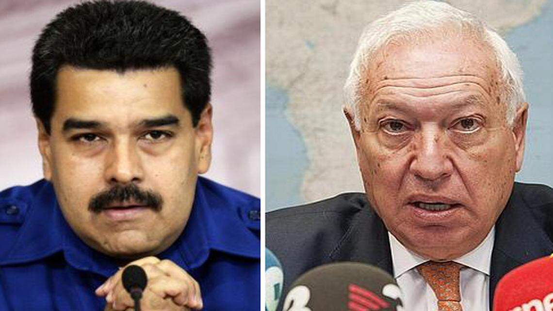 García-Margallo (der.) tildó en Bruselas de “absoluta y claramente inaceptables” las declaraciones de Nicolás Maduro, en las que acusaba al ex presidente José María Aznar de ser responsable de la muerte de iraquíes.