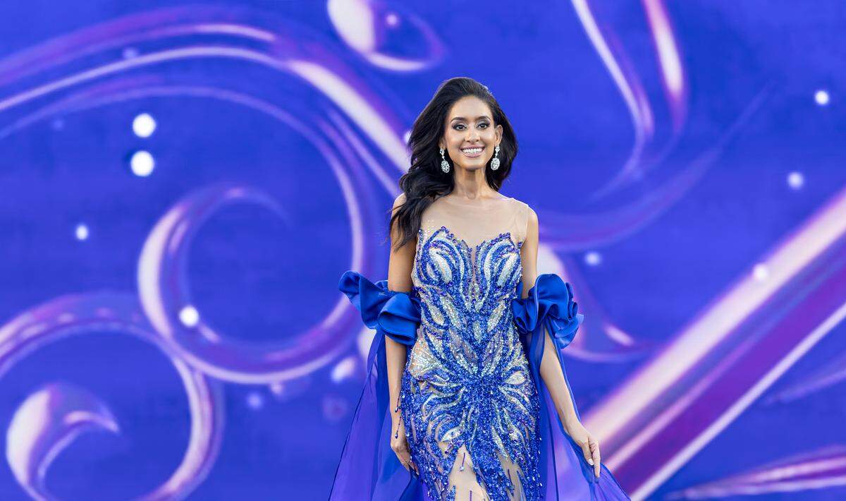 Claudia Fernández, representing Matanzas, walks the stage as she competes in the Miss Universe Cuba 2025 beauty pageant at Milander Park on Tuesday, July 8, 2025, in Hialeah, Fla.