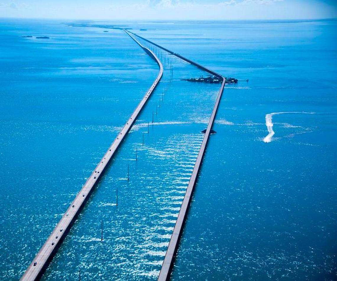 Two vehicles crashed into each other on the Seven Mile Bridge in the Florida Keys Monday, Sept. 27, 2021. &nbsp;