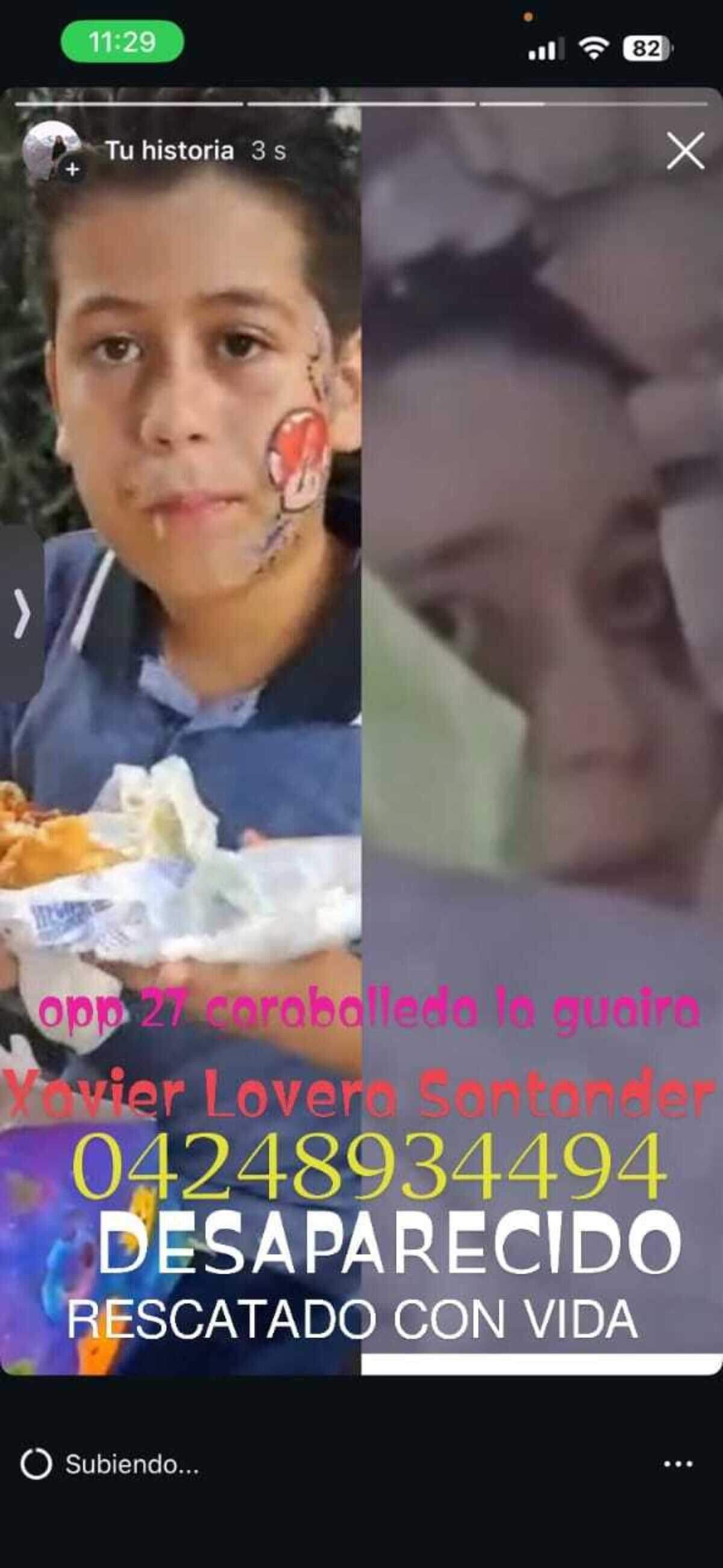 Xavier Lovera Santander, de 9 años, es buscado por su abuelo Antonio Santander, tras los terremotos que devastaron Venezuela el 24 de junio de 2026.