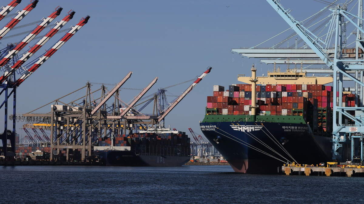 Esta foto tomada el 10 de mayo de 2025 muestra barcos de carga con contenedores en el Puerto de Los Ángeles, en California, Estados Unidos. 