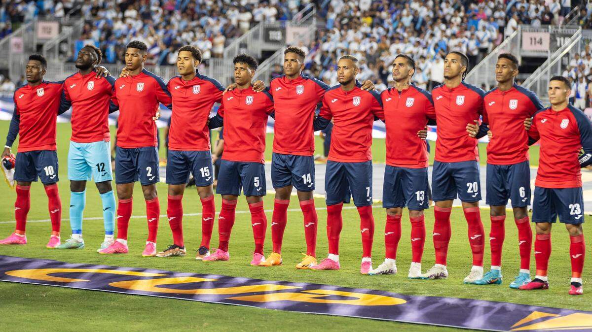 Players from Cuba are seen during the starting ceremony before playing against Guatemala in their CONCACAF Gold Cup 2023 match at DRV PNK Stadium on Tuesday, June 27, 2023, in Fort Lauderdale, Fla.