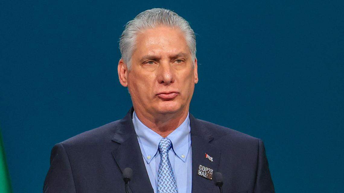 Cuba's President Miguel Diaz-Canel speaks during the High-Level Segment for Heads of State and Government session at the United Nations climate summit in Dubai on December 1, 2023. World leaders take centre stage at UN climate talks in Dubai on December 1, under pressure to step up efforts to limit global warming as the Israel-Hamas conflict casts a shadow over the summit. (Photo by KARIM SAHIB / AFP) (Photo by KARIM SAHIB/AFP via Getty Images)