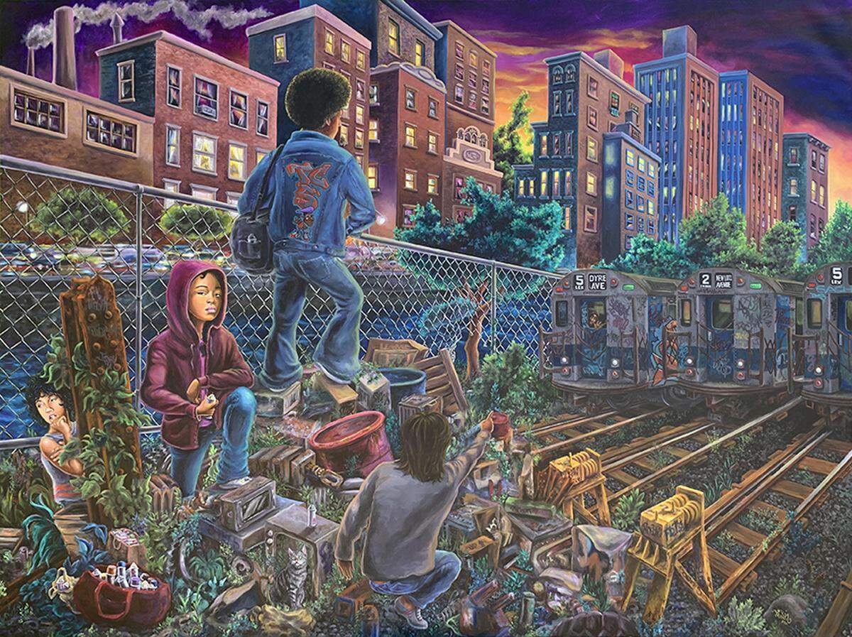 ‘TC5 in the Yard’, 2020, acrílico sobre lienzo. Lady Pink: Graffiti Herstory en el Museo del Grafiti, en Wynwood.