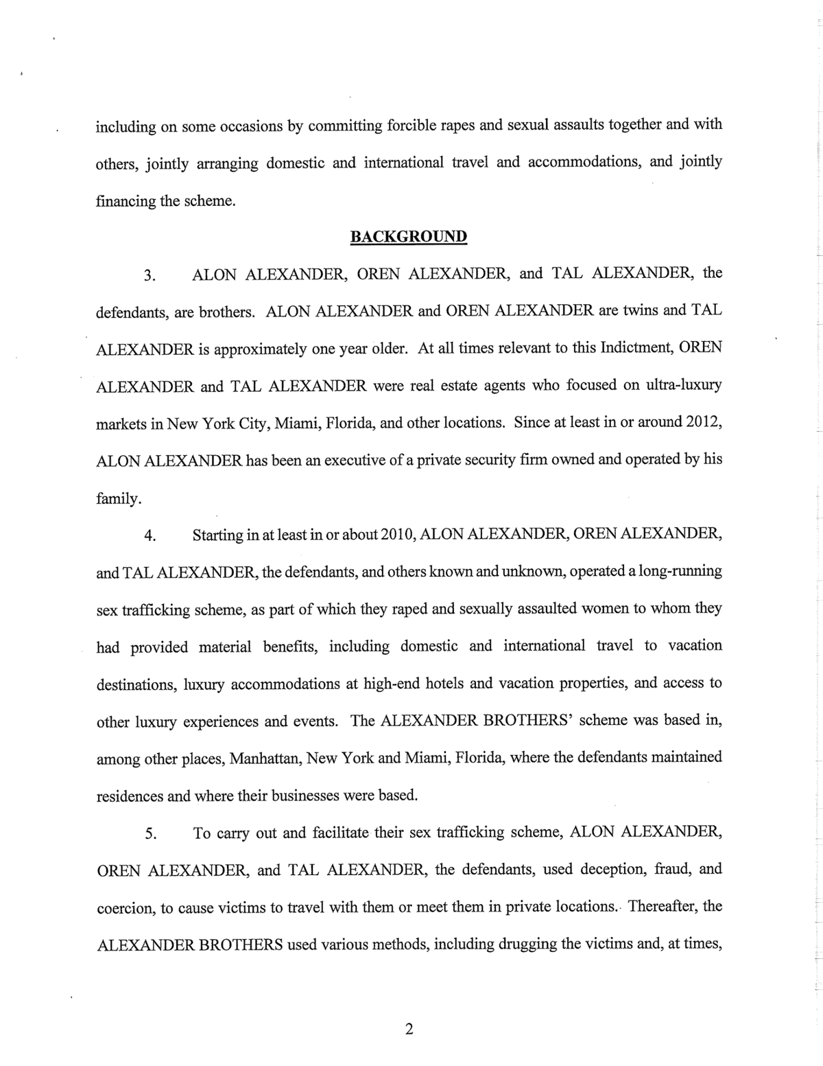 Documento de la acusación contra los hermanos Alexander.