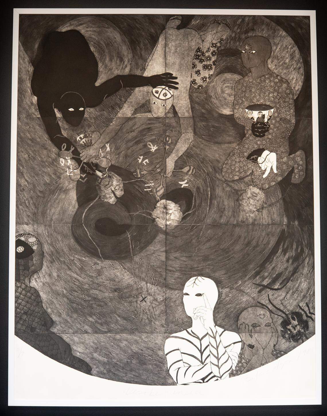 “Desobediencia” (Disobedience), 1988, de Belkis Ayón Manso. Ocho colografías, conjunto 3 de 4, 101 x 78 pulgadas. Eric Johnson Collection.