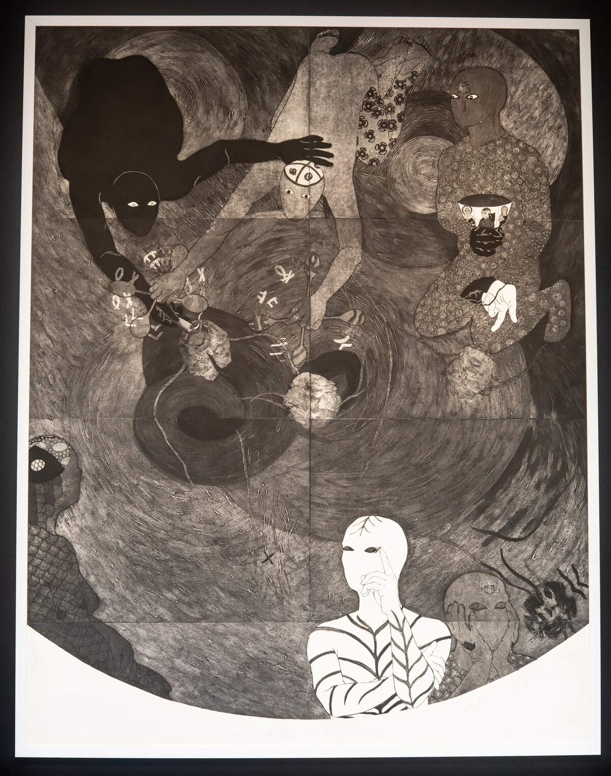 “Desobediencia” (Disobedience), 1988, de Belkis Ayón Manso. Ocho colografías, conjunto 3 de 4, 101 x 78 pulgadas. Eric Johnson Collection.