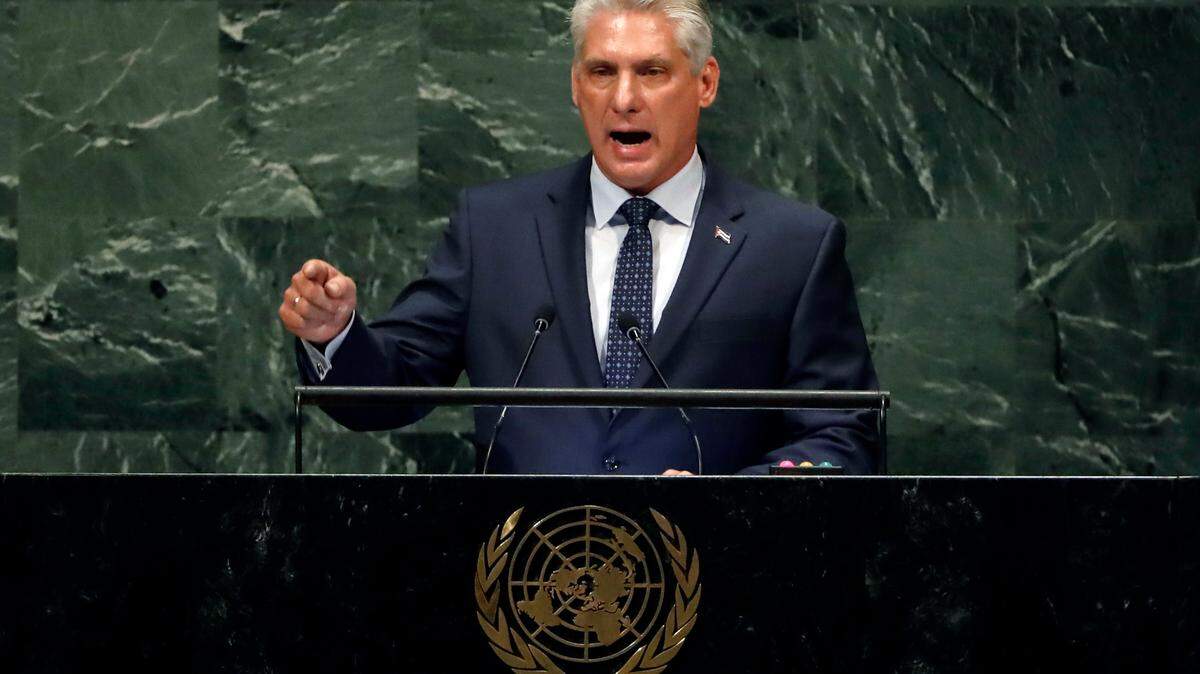 El presidente del Consejo de Ministros de Cuba, Miguel Díaz-Canel Bermúdez, se dirige al 73° período de sesiones de la Asamblea General de las Naciones Unidas, en la sede de la ONU, el miércoles 26 de septiembre de 2018. (Foto AP/Richard Drew)