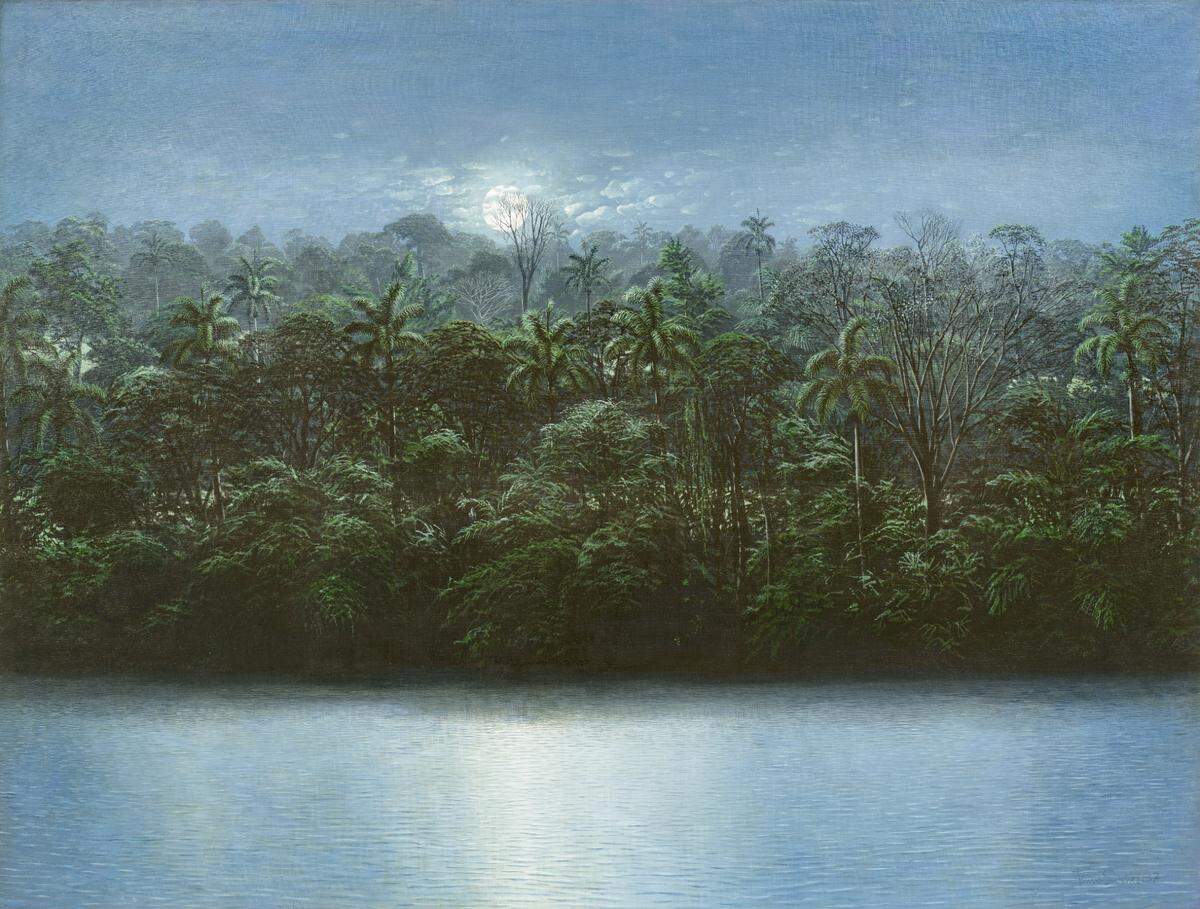 “El anochecer”, 1987, de Tomás Sánchez. Óleo sobre lienzo 59 x 78 pulgadas (150 x 200 cm). Latin Art Core, Miami. Feria Art Miami.