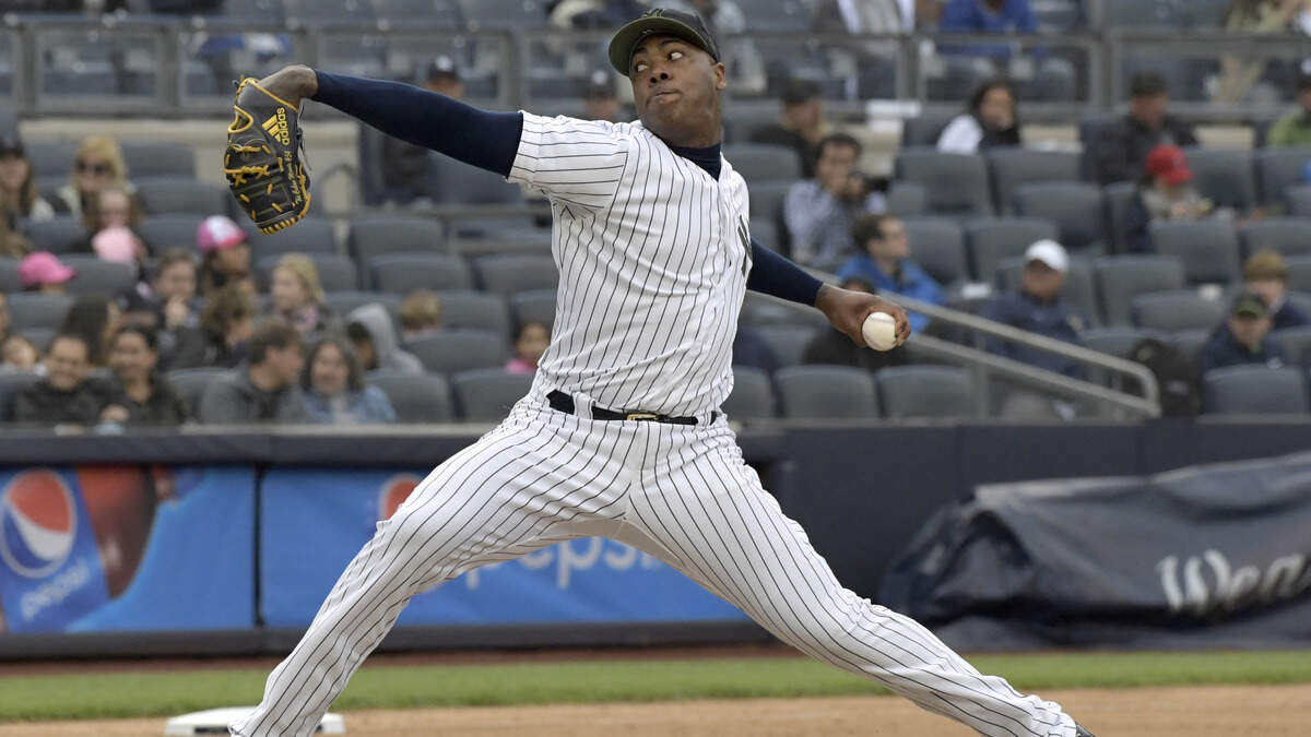 AROLDIS CHAPMAN lanza contra los Angelinos el 27 de mayo del 2018.