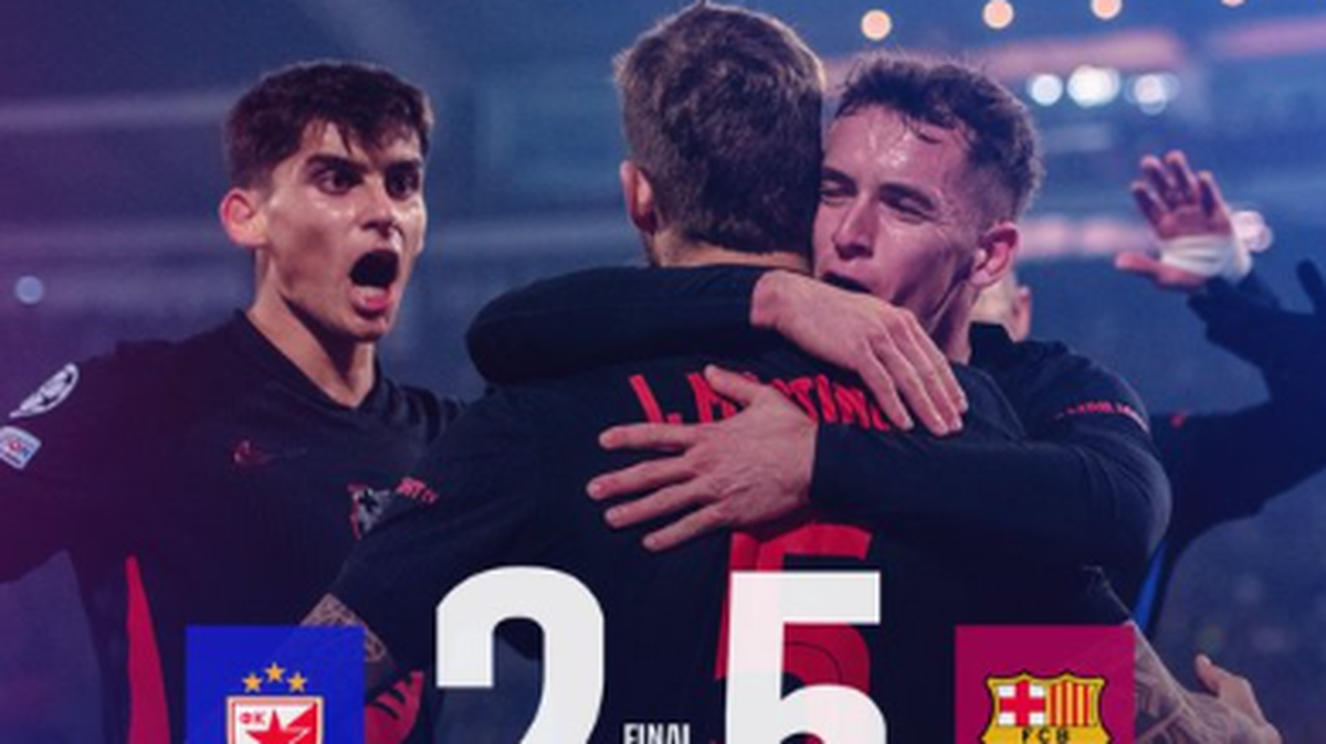 El Barcelona arrolló este miércoles al Estrella Roja al ganar 5-2 en Belgrado en la cuarta jornada de la Liga de Campeones, con lo que el equipo azulgrana se sitúa en el grupo de los ocho primeros, concretamente en la sexta posición, que da acceso directo a los octavos.