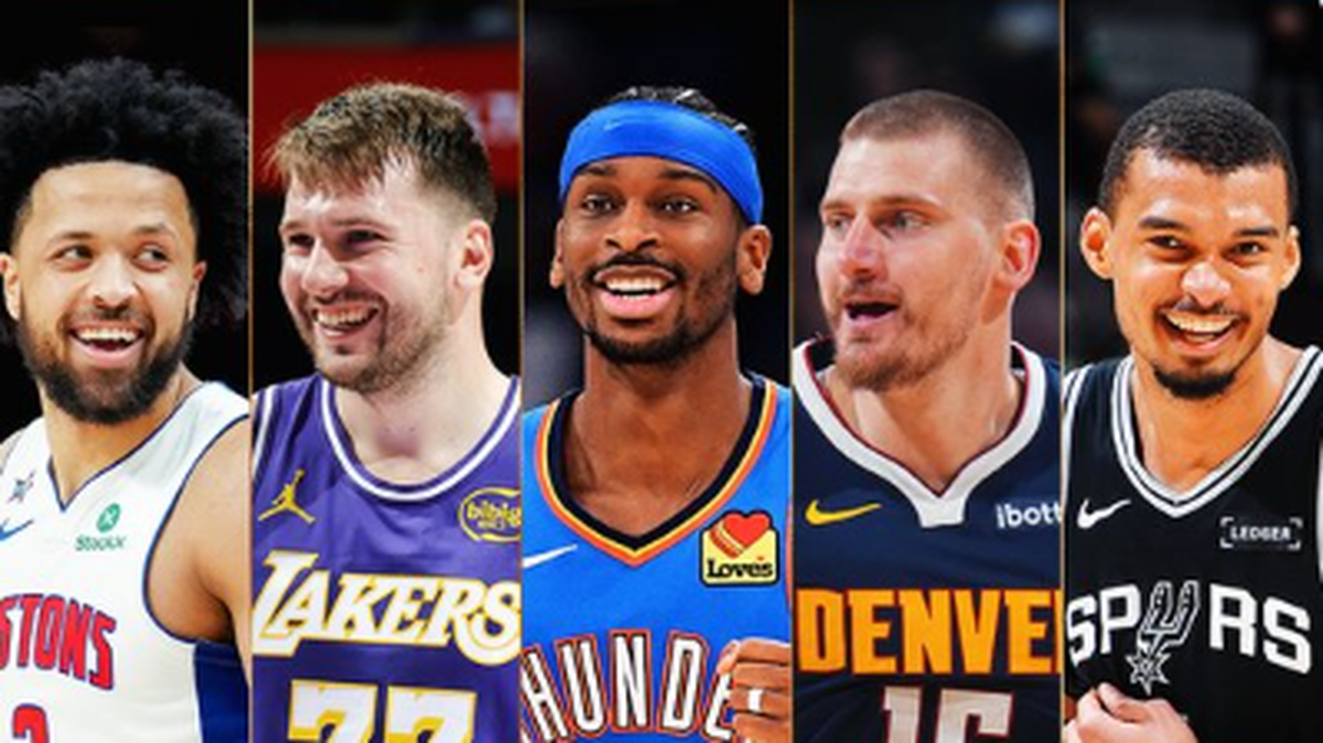 La NBA anunció este domingo el quinteto ideal de la temporada 2025-2026 que integran Cade Cunningham, Luka Doncic, Shai Gilgeous-Alexander, Nikola Jokic y Victor Wembanyama (de izq. a der.).