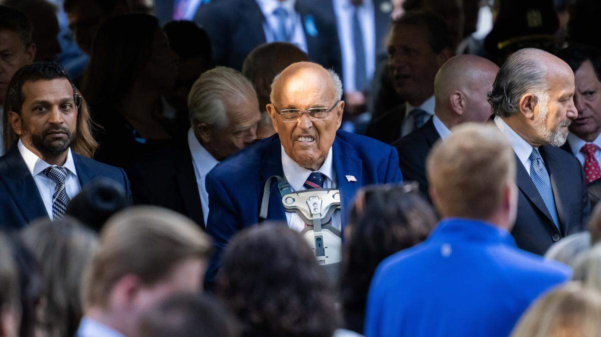 NEW YORK, NEW YORK - SEPTEMBER 11: FBI Director Kash Patel, Former New York City Mayor Rudy Giuliani and Secretary of Commerce Howard Lutnick attend the annual 9/11 Commemoration Ceremony at the National 9/11 Memorial and Museum on September 11, 2025 in New York City. Government officials joined family, friends, and first responders as they gathered at Ground Zero honoring the lives of their loved ones on the 24th anniversary of the terror attacks of September 11, 2001, at the World Trade Center. (Photo by Adam Gray/Getty Images)