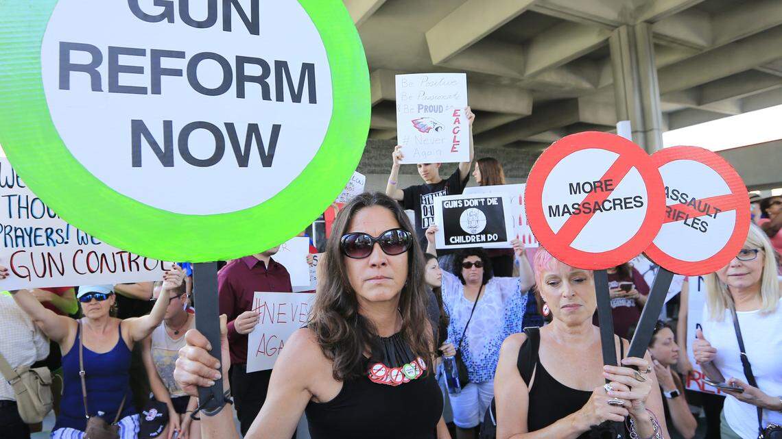 A group of people protesting during firearm rally in support of gun control at the Federal Building-United States Courthouse on Saturday, February 17, 2018 in Ft. Lauderdale.