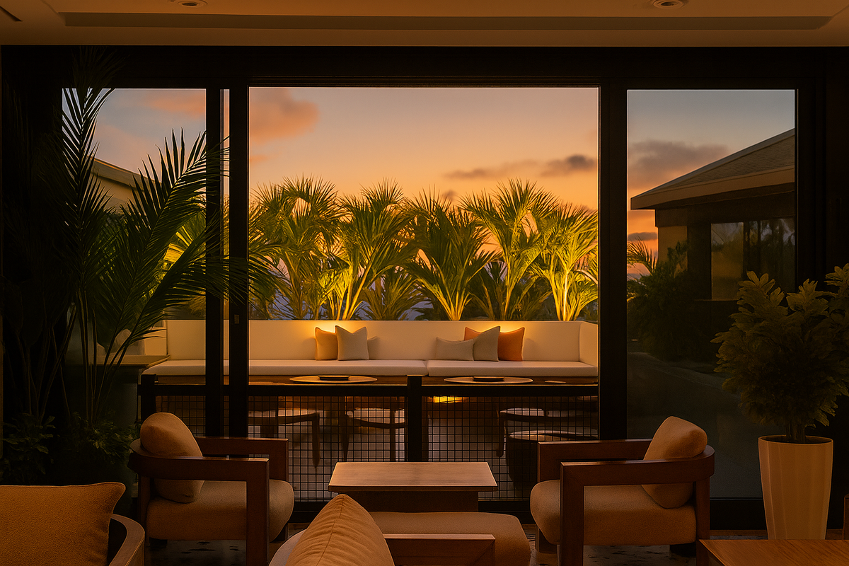 El CC Rooftop Social Club, con espacios interiores y exteriores para comer y beber, y vistas de Wynwood.