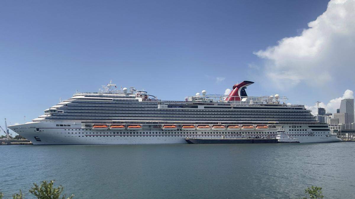 The Carnival Horizon cruise ship is seen moored in the Port of Miami on August 1, 2021. (Photo by Daniel SLIM / AFP) (Photo by DANIEL SLIM/AFP via Getty Images)