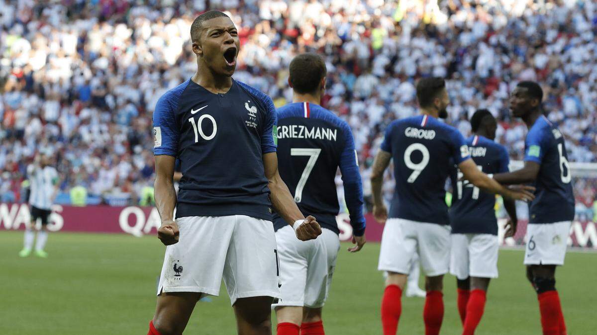 Kylian Mbappé celebra un gol ante Argentina en el partido celebrado el 30 de junio de 2018 en Kazán, Rusia.