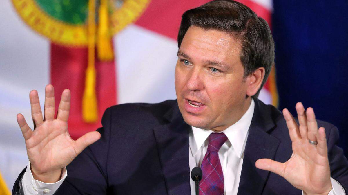 Florida Gov. Ron DeSantis delivers remarks during a roundtable discussion with theme park leaders about safety protocols and the impact of the coronavirus pandemic on Aug. 26, 2020, in Orlando. (Joe Burbank/Orlando Sentinel/TNS)