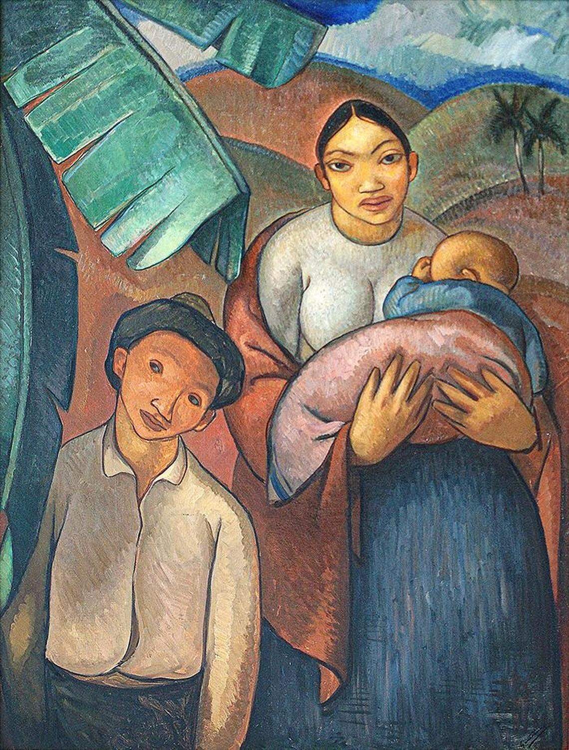 “Guajiros y plátanos” (Peasants and Bananas), 1927, de Antonio Gattorno, óleo sobre lienzo, 41 X 32 pulgadas.