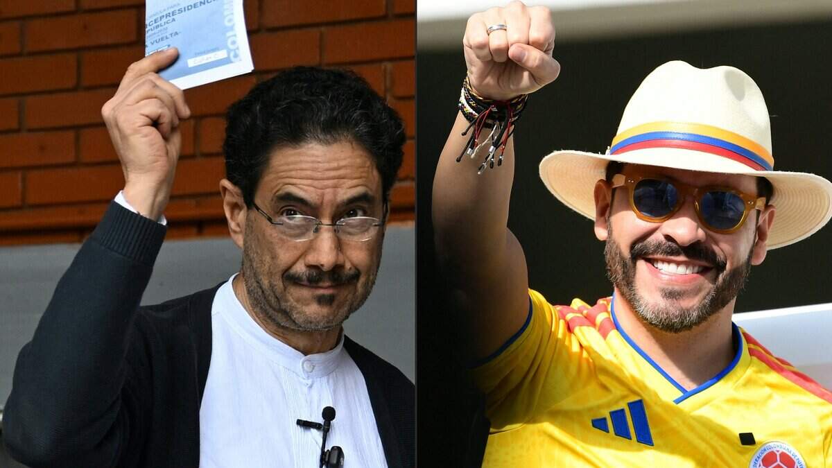 Esta combinación de imágenes creada el 21 de junio de 2026 muestra al candidato presidencial de Colombia por el partido oficialista Pacto Histórico, Iván Cepeda (izquierda), en un centro de votación durante la segunda vuelta de las elecciones presidenciales en Bogotá, el 21 de junio de 2026; y al candidato presidencial por el movimiento Defensores de la Patria, Abelardo de la Espriella (derecha), en un centro de votación durante la segunda vuelta presidencial en Barranquilla, Colombia, el 21 de junio de 2026.