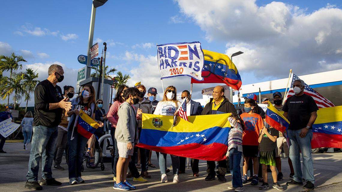 Venezuelan-Americans celebrate the approval of temporary protection status for more than 300,000 Venezuelan citizens living in the United States in Doral, Florida, on Tuesday, Mar., 9, 2021. The Biden administration fulfilled a campaign promise, granting TPS, temporary protective status with the right to work, for all Venezuelan exiles fleeing the Nicolas Maduro regime.