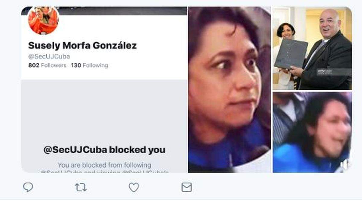 Image of a tweet saying a Twitter user was blocked by a Cuban official.