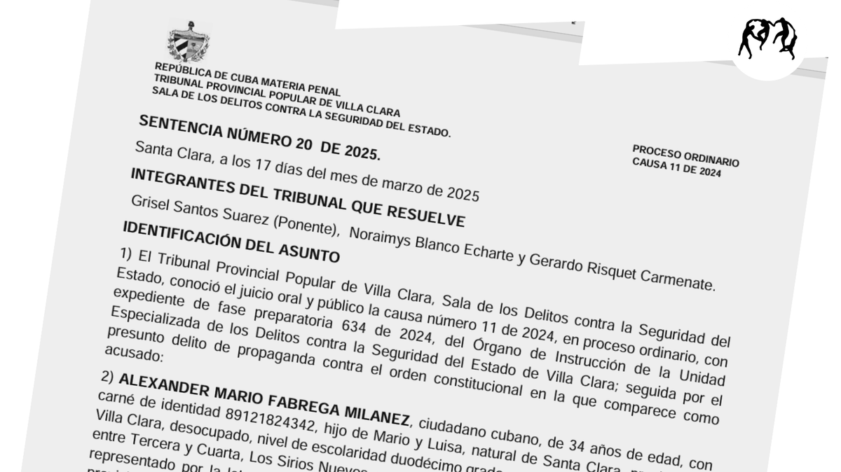 Imagen de la sentencia de un tribuna. cubano, que compartió el Observatorio Cubano de Derechos Humanos en la red social X, en contra de Alexander Mario Fábrega por publicar en las redes sociales mensajes críticos del sistema de gobierno cubano.