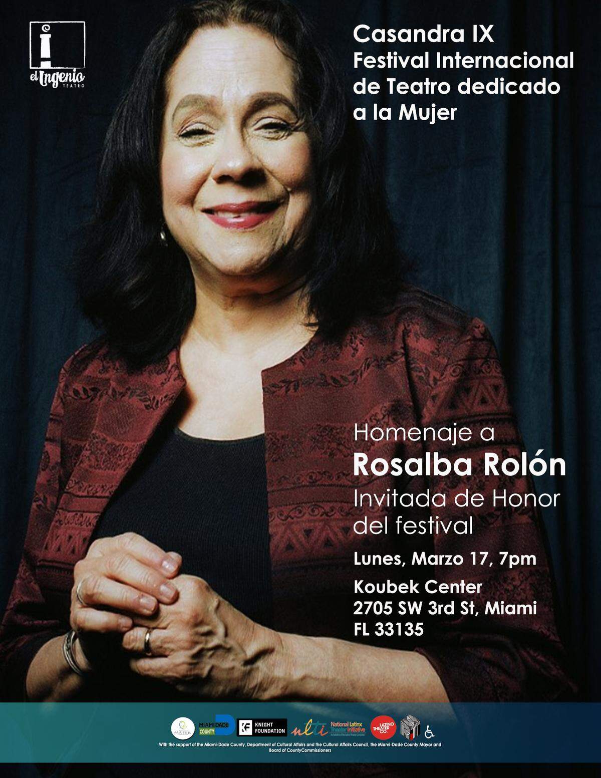 Cartel del Homenaje a Rosalba Rolón, actriz, escritora y directora artística de Pregones Theater Company.