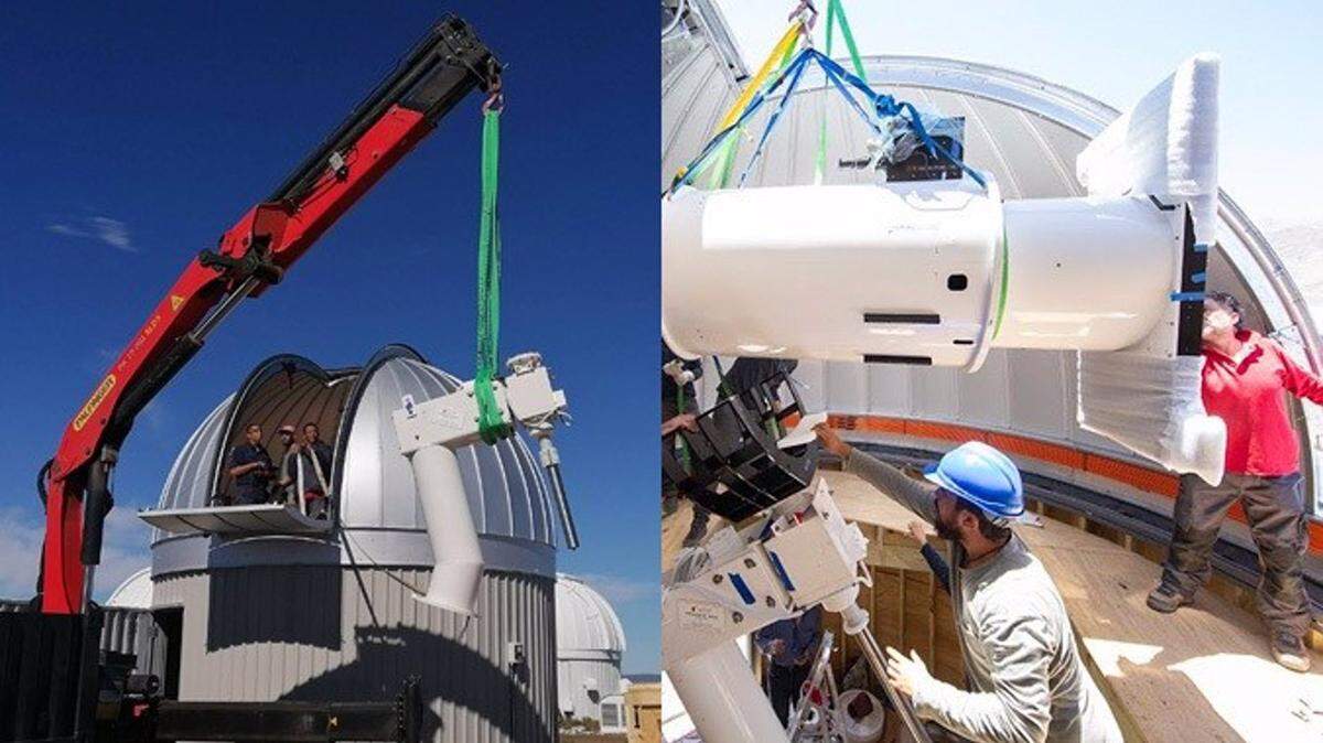 31/01/2022 Izquierda: Estación Sutherland ATLAS durante su construcción en Sudáfrica. Derecha: Ingenieros y astrónomos chilenos instalando el telescopio ATLAS en el Observatorio El Sauce. POLITICA INVESTIGACIÓN Y TECNOLOGÍA WILLIE KOORTS (SAAO)/UH