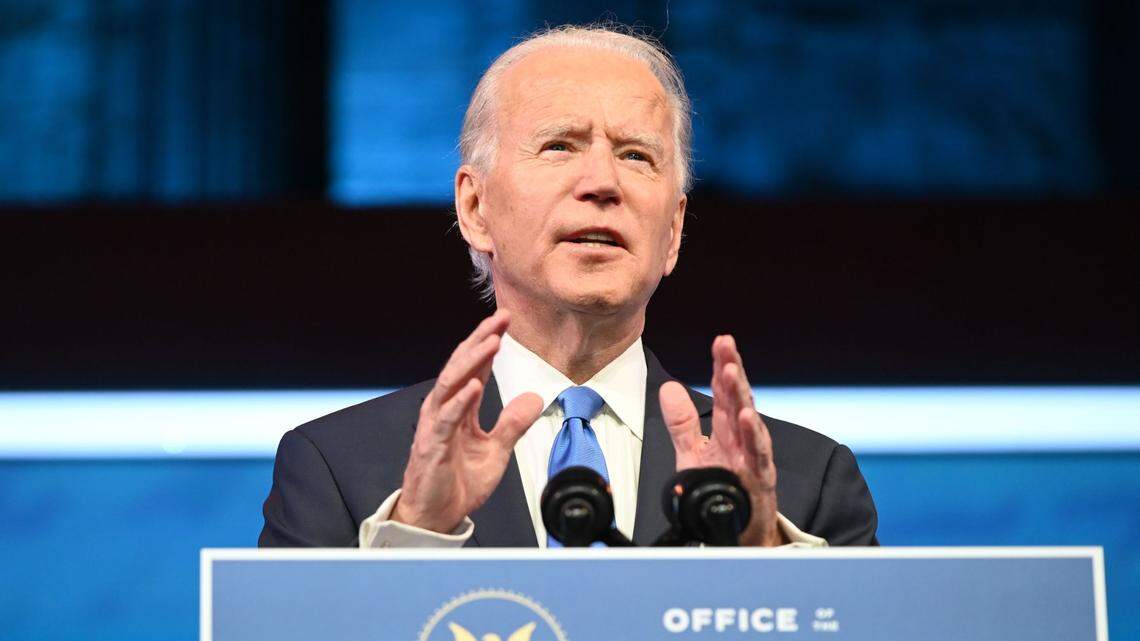 El presidente electo de los Estados Unidos, Joe Biden, durante un discurso en el teatro The Queen en Wilmington, Delaware, el 14 de diciembre de 2020.