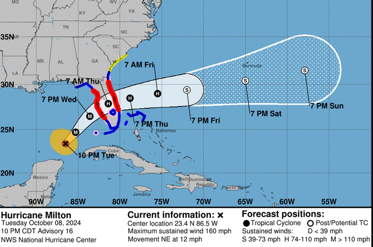 El huracán Milton se intensificó de nuevo y regresó a la categoría 5 mientras avanza hacia la Florida.