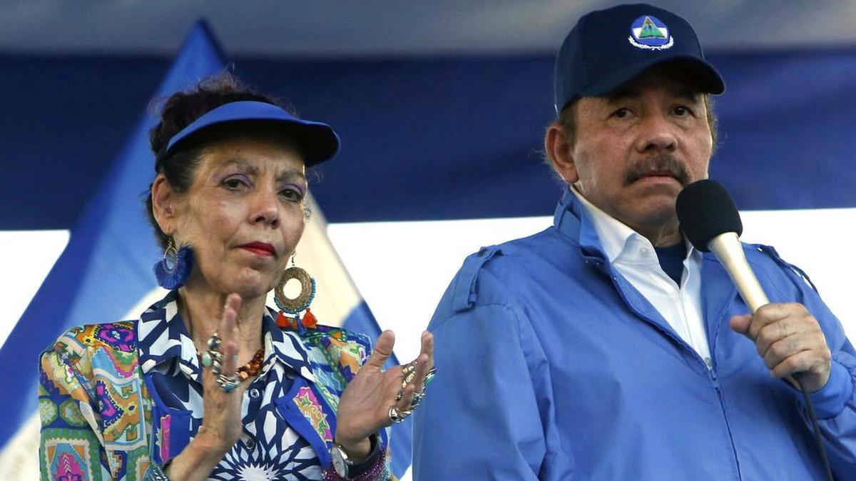 In this Sept. 5, 2018 file photo, Nicaragua’s President Daniel Ortega and his wife, Vice President Rosario Murillo, lead a rally in Managua, Nicaragua.