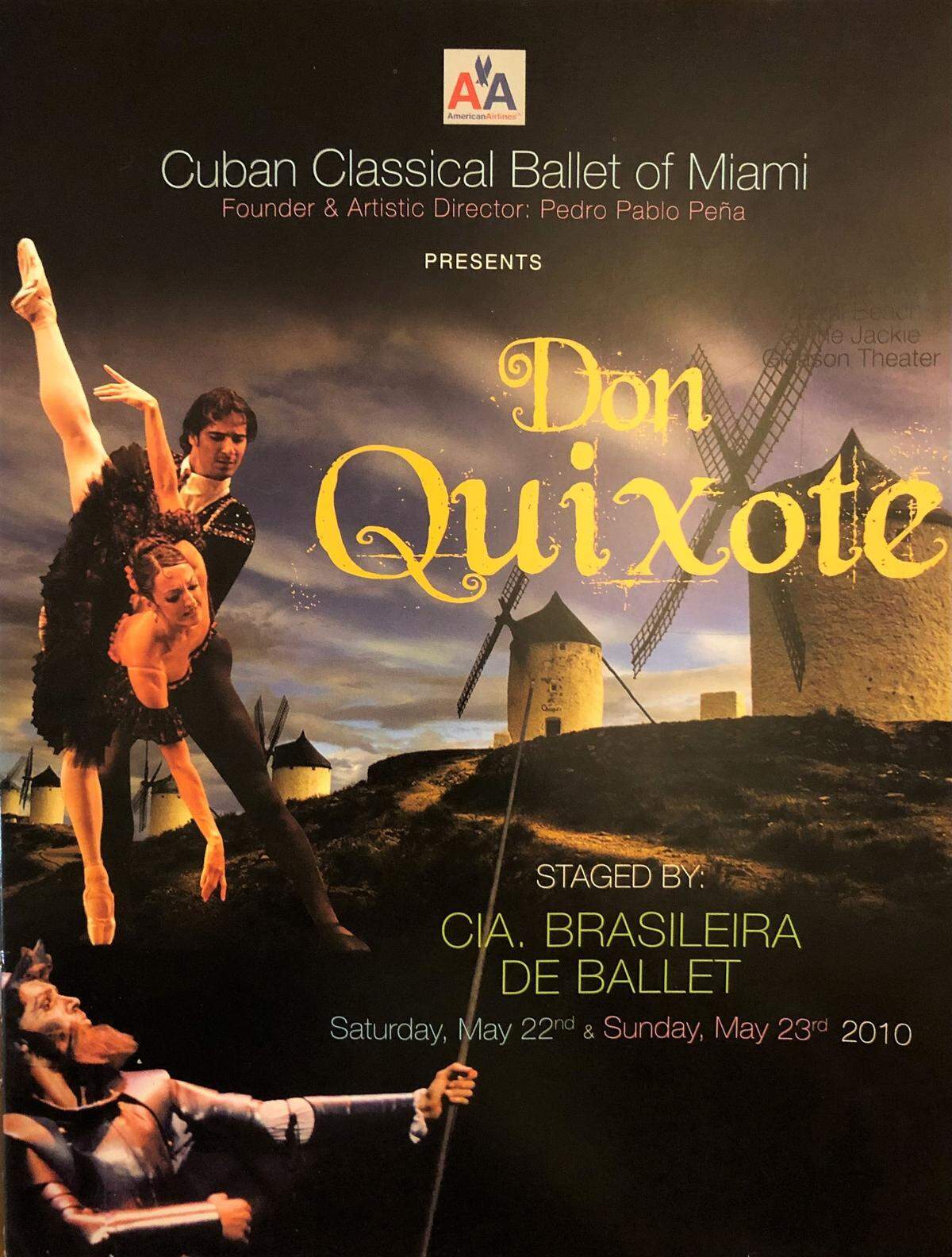 Portada del programa del estreno del ballet “Don Quijote” por CCBM en 2010. Montaje de Jorge Texeira para CBB, basado en Marius Petipa y Alexander Gorsky. Puesta en escena para CCBM de Texeira y Pedro Pablo Peña.