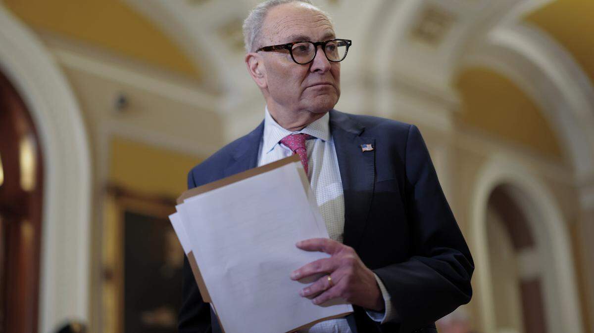 WASHINGTON, DC - NOVEMBER 19: Senate Minority Leader Charles Schumer (D-NY) departs the weekly Senate Republican policy luncheon at the U.S. Capitol on November 19, 2025 in Washington, DC. Schumer was asked by the press about the next steps after both the House and Senate unanimously passed a resolution to have the Department of Justice release all the information it has about convicted sex offender Jeffrey Epstein. (Photo by Heather Diehl/Getty Images)