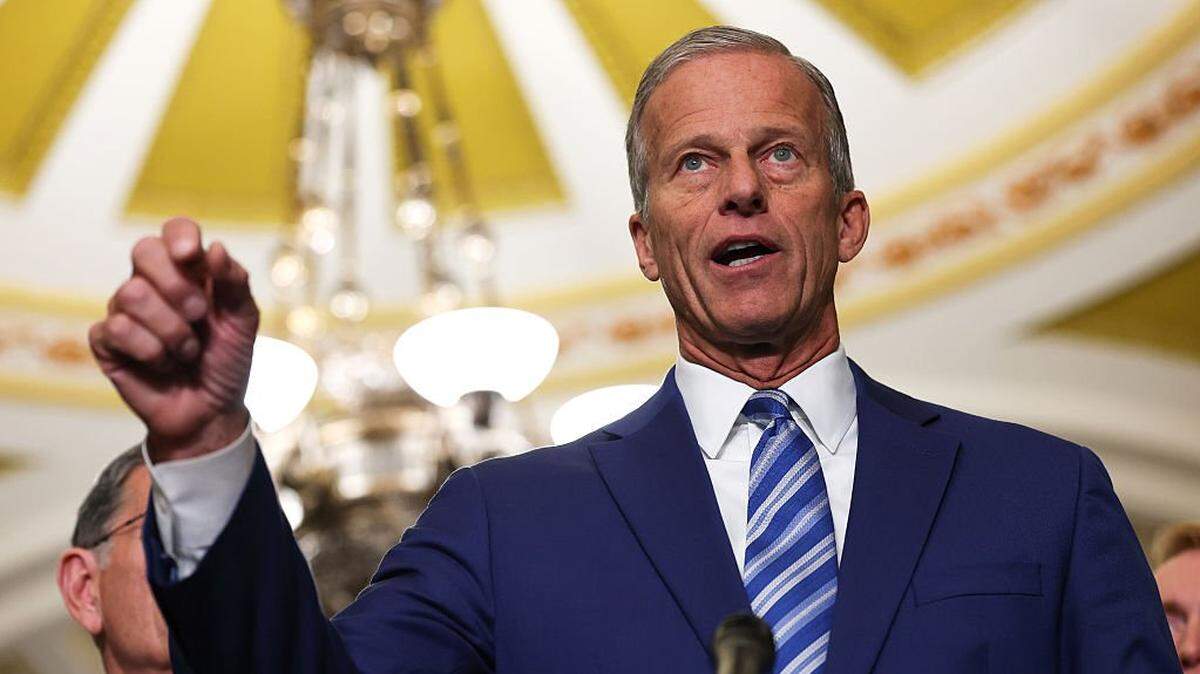 WASHINGTON, DC - OCTOBER 15: Senate Majority Leader John Thune (R-SD) speaks during a news conference following a weekly Republican policy luncheon on Capitol Hill on October 15, 2025 in Washington, DC. The government remains shut down after Congress failed to reach a funding on October 1. (Photo by Anna Moneymaker/Getty Images)