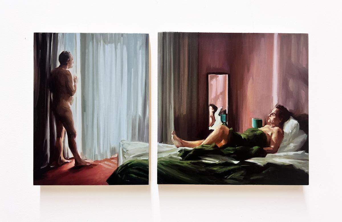 ‘Dyptich’, 2025, óleo sobre panel, 8 x 12 pulgadas.