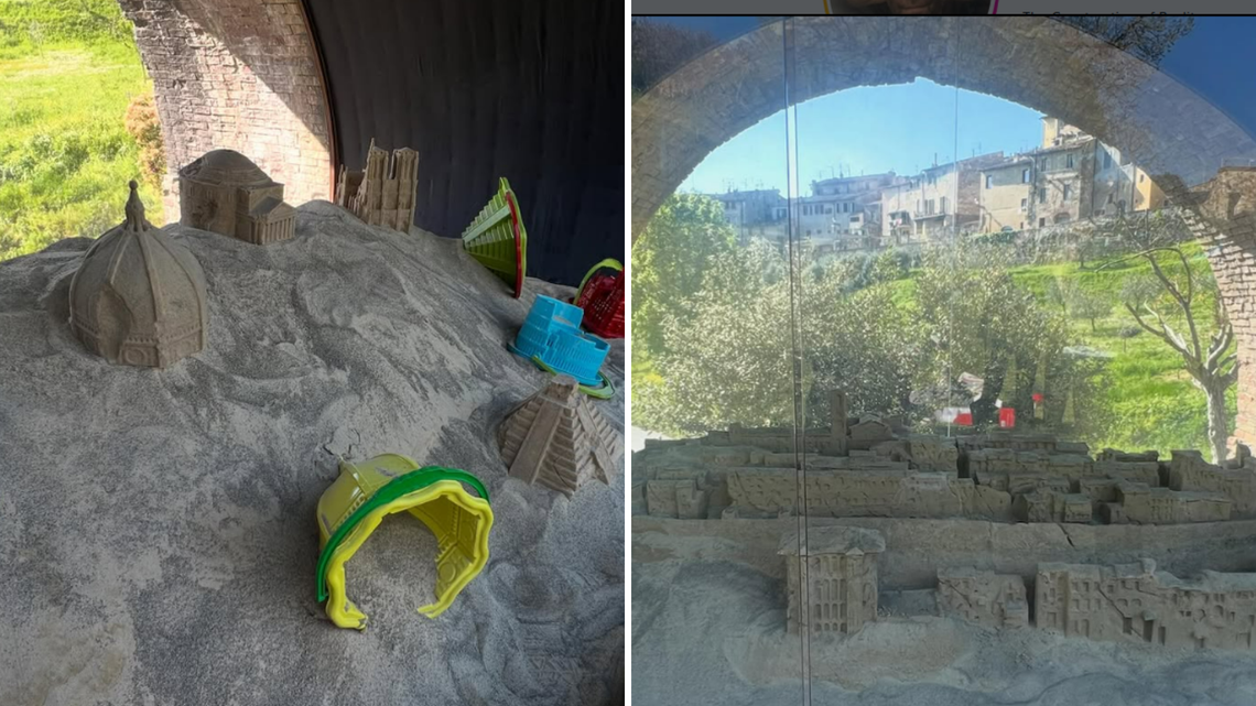 La intervención “Bajo los arcos del tiempo”, del argentino Leandro Erlich, está ubicada bajo el puente medieval de Colle Val d’Elsa.