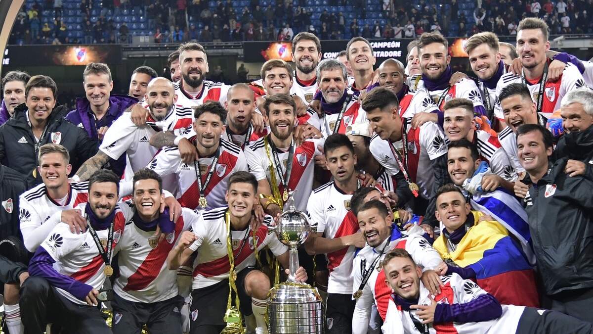 Los jugadores de River Plate celebran el triunfo ante Boca Juniors en la final de la Copa Libertadores, celebrada el 9 de diciembre de 2018 en Madrid.