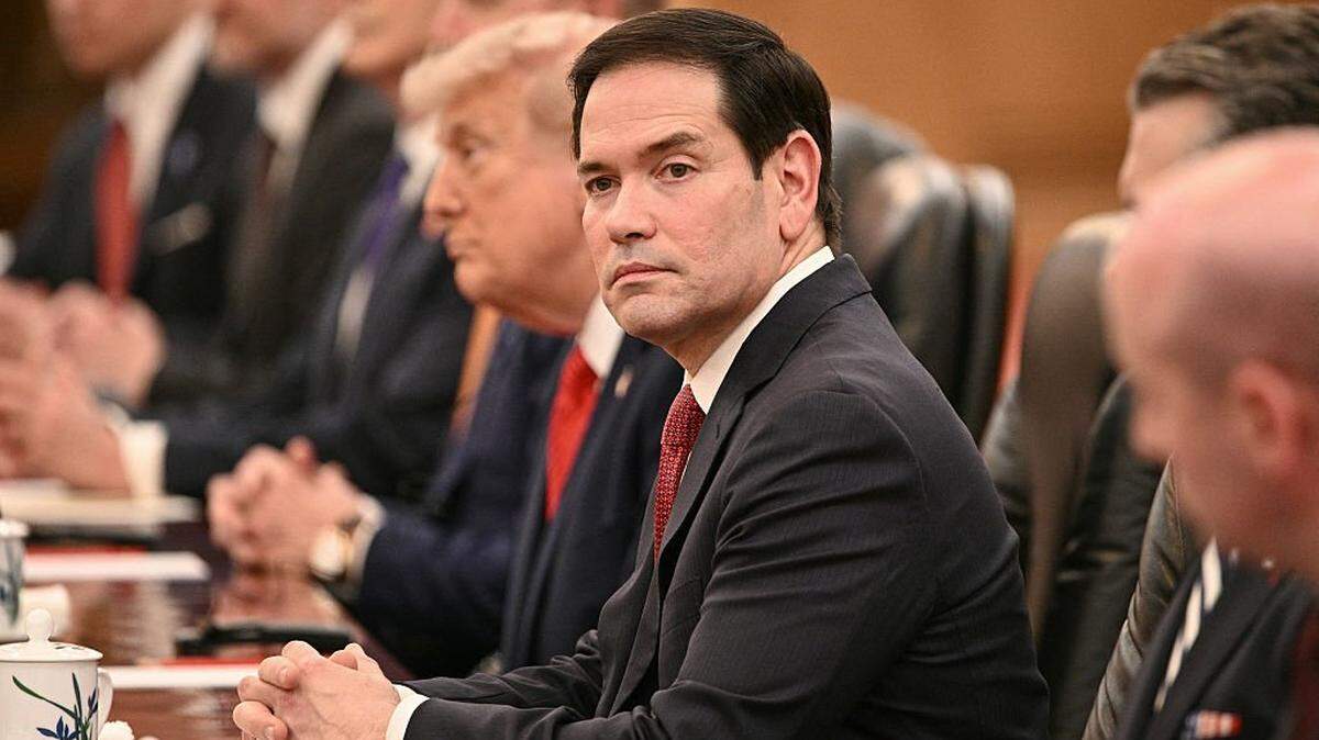 Secretary of State Marco Rubio looks on as President Donald Trump meets with China’s President Xi Jinping at the Great Hall of the People in Beijing on May 14, 2026.
