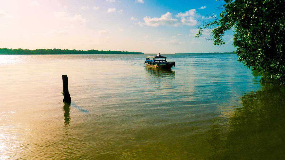 Imagen de un barco-taxi en Surinam.