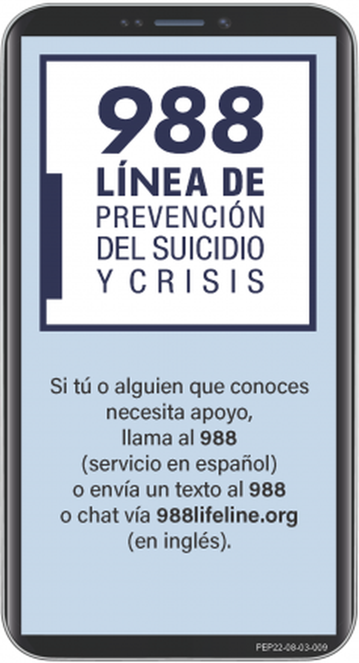 El 988 ofrece apoyo las 24 horas del día, los 7 días de la semana, para personas en crisis suicidas u otras formas de angustia emocional.