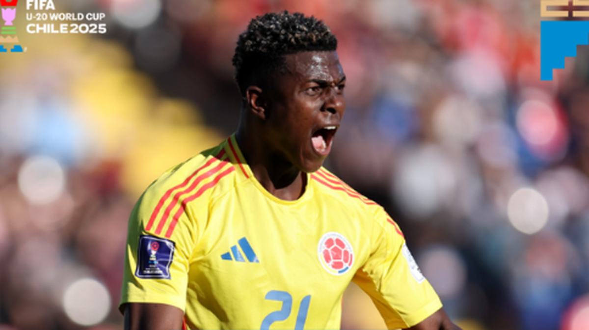 Neyser Villarreal celebra tras anotar el sábado el gol del triunfo de Colombia 3-2 ante España, en los cuartos de final del Mundial sub-20 de Chile.