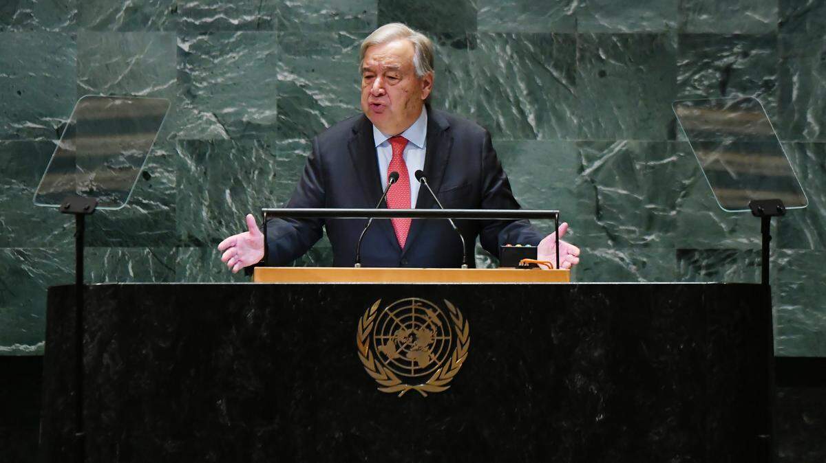 El secretario general de la ONU, Antonio Guterres, pronuncia un discurso en la ceremonia de apertura del Debate General de la 79ª sesión de la Asamblea General de las Naciones Unidas (AGNU) en la sede de la ONU en Nueva York, el 24 de septiembre de 2024.