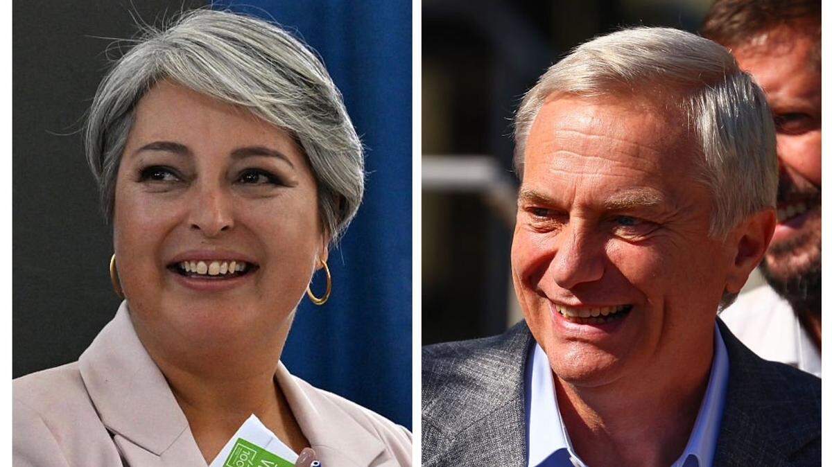Los candidatos presidenciales Jeannette Jara, de la coalición Unidad por Chile, y Antonio Kast, del Partido Republicano, son los favoritos de la contienda electoral en Chile, el domingo 16 de noviembre de 2025.