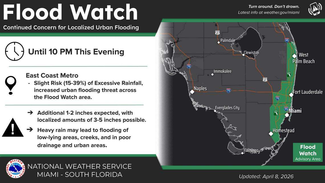 Alerta en el sur de Florida: Estas son las áreas bajo peligro de inundación
