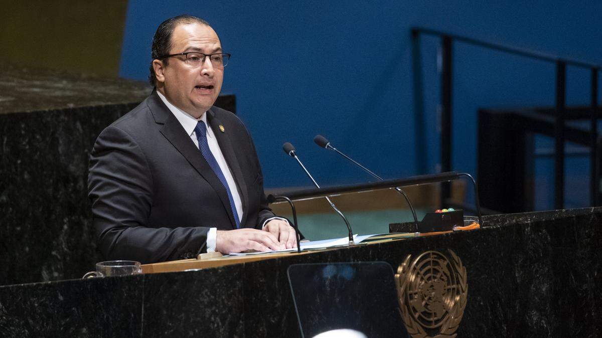 NEW YORK, NEW YORK - OCTOBER 26: Foreign Minister of Guatemala, Mario Bucaro speaks at the General Assembly during the 10th Emergency Special Session at the 39th plenary meeting at United Nations headquarters on October 26, 2023 in New York City. The U.N. continues to meet to discuss the status of the Palestinians and the conflict between Israel and Hamas in Gaza. (Photo by Eduardo Munoz Alvarez/Getty Images)